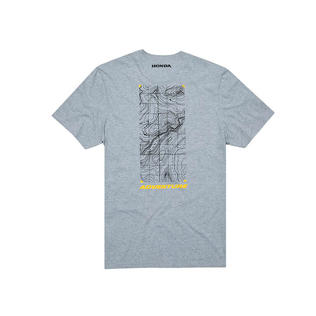 Camiseta Honda Map Adventure cinza com estampa topográfica, produto original disponível na Freeway Honda